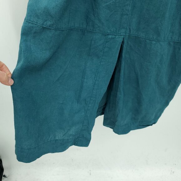 Len.Ok 100% Linen Relaxed Fit V-Neck Short Sleeve Dress M Blue/Green/Teal - Picture 9 of 14